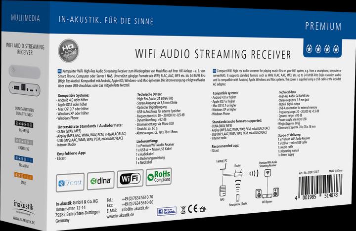 Produktbild Inakustik Premium WiFi Audio Streaming-Receiver (Kabellose Audio-Übertragung)