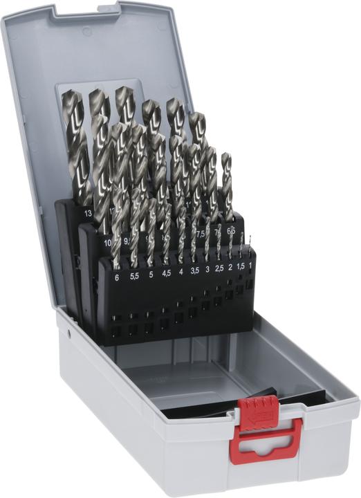 Immagine prodotto Bosch Professional Zubehör Set di punte elicoidali PRO Metal HSS-G, 25 pezzi. (6 mm, 12 mm, 1 mm, 6,5 mm, 5,5 mm, 10 mm, 10,5 mm, 12,5 mm, 1,5 mm, 7 mm, 11 mm, 3 mm, 5 mm, 8,5 mm, 11,5 mm, 8 mm, 2,5 mm, 9 mm, 3,5 mm, 4,5 mm, 2 mm, 7,5 mm, 13 mm, 9,5 mm, 4 mm)