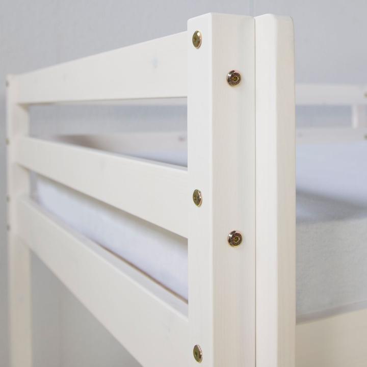 Produktbild Floki24 Hochbett Spielbett Kinderbett mit Lattenrost Leiter Holz Massiv, weiss - 90x200 cm (90 x 200 cm)