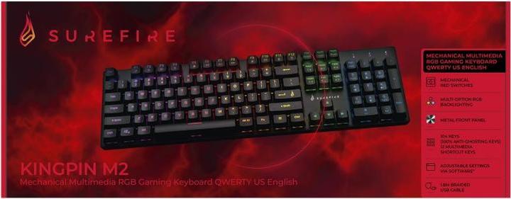 Actual product image SureFire Gaming KingPin M2 Wired, USB Gaming Keyboard Illuminated, Multimedia Keys US-Engli (US, Cable)