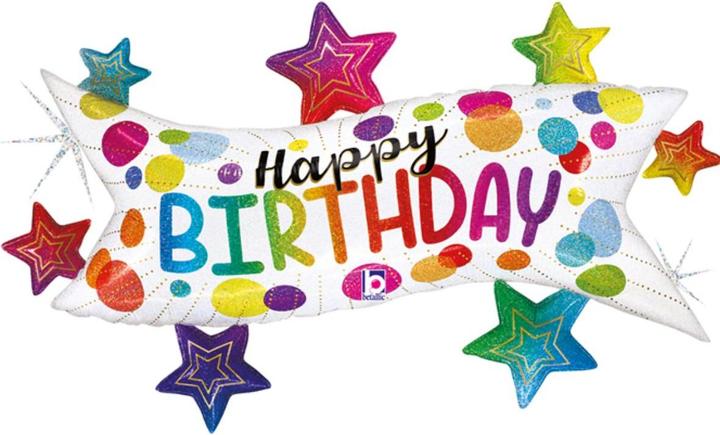 Actual product image Grabo Balloons Aluminium Balloon - White Banner with Stars (94cm) (1 x)