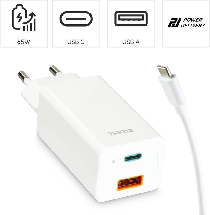 Actual product image Hama GaN Charger + USB cable (65 W)