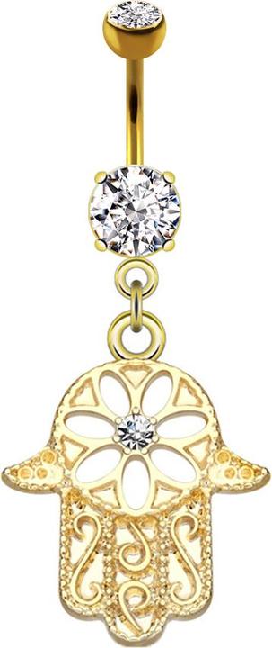 Actual product image Star Piercing Banana 14k gold-plated with pendant Hamsa ornate crystal silver (Surgical steel 316L, Brass)