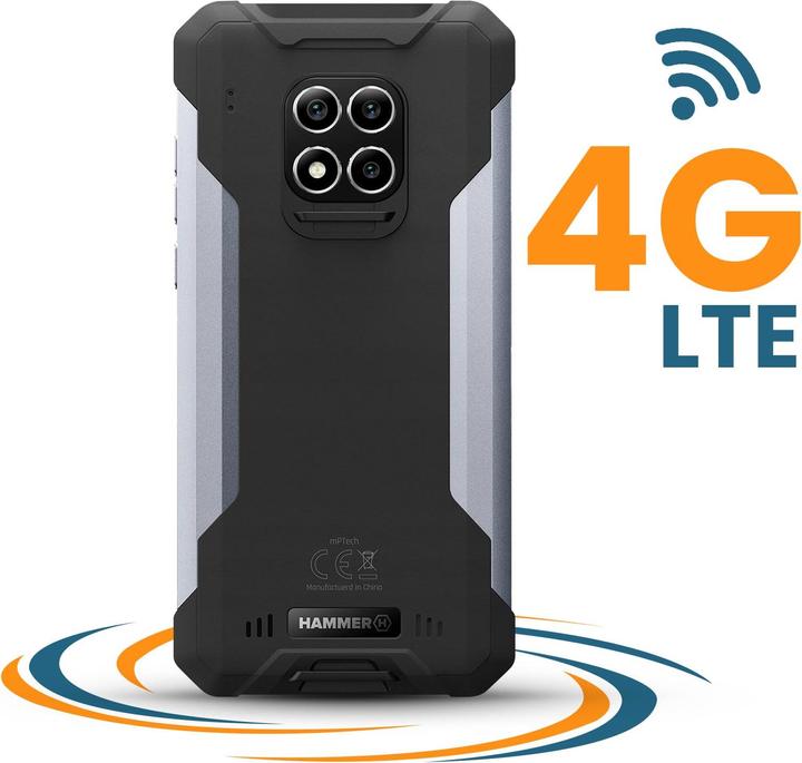Actual product image Hammer Construction (128 GB, Black, Silver, 6", SIM + eSIM, 16 Mpx, 4G)