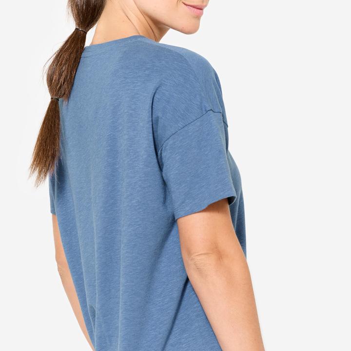 Actual product image Kimjaly Women's Short-Sleeved Yoga T-Shirt - Dark Blue (M)