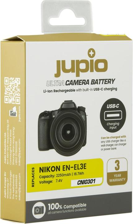 Actual product image Jupio EN-EL3E Ultra C (USB-C Input) 2250mAh (Rechargeable battery)