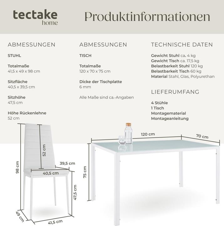 Immagine prodotto tectake Essgruppe Berlin (120 x 70 x 75 cm)