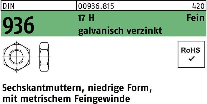 Image du produit Écrou hexagonal DIN 936 M 10 x 1 17 H électrozingué (M10)