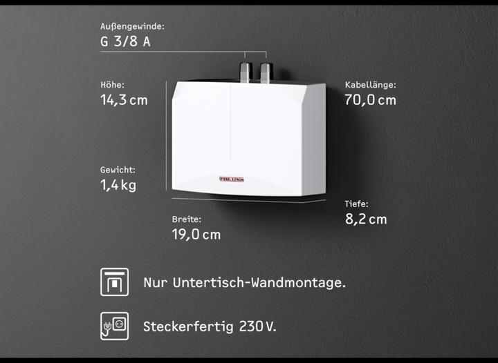 Actual product image Stiebel Eltron DHM 3 Mini instantaneous water heater for hand basin only, 3.5 kW, with plug, VDE tested