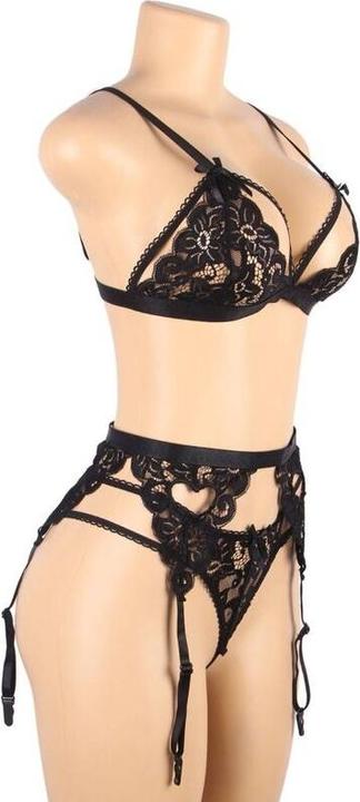 Actual product image Subblime Three-Piece Set Bra+ Garter Belt + Thong S/M (M)