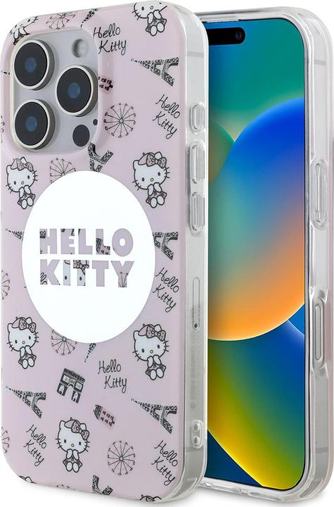 Immagine prodotto Hello Kitty HKHMP16LHAOPP Custodia rigida per iPhone 16 Pro 6,3" różowy/rosa IML All Over Paris Magsafe (Apple iPhone 16 Pro)