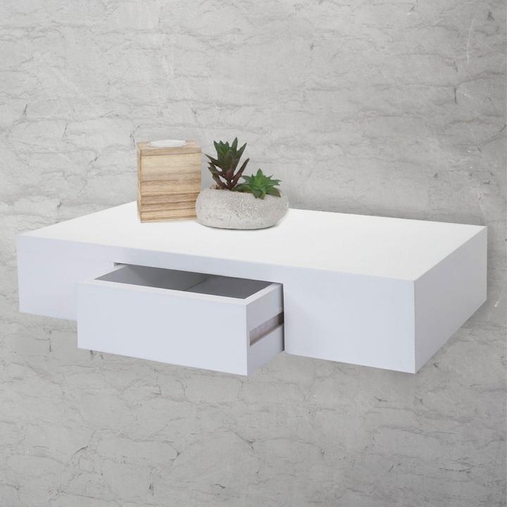 Actual product image Swisshandel24 Oise Wall Shelf, Hanging Shelf with Drawer, 40cm - white