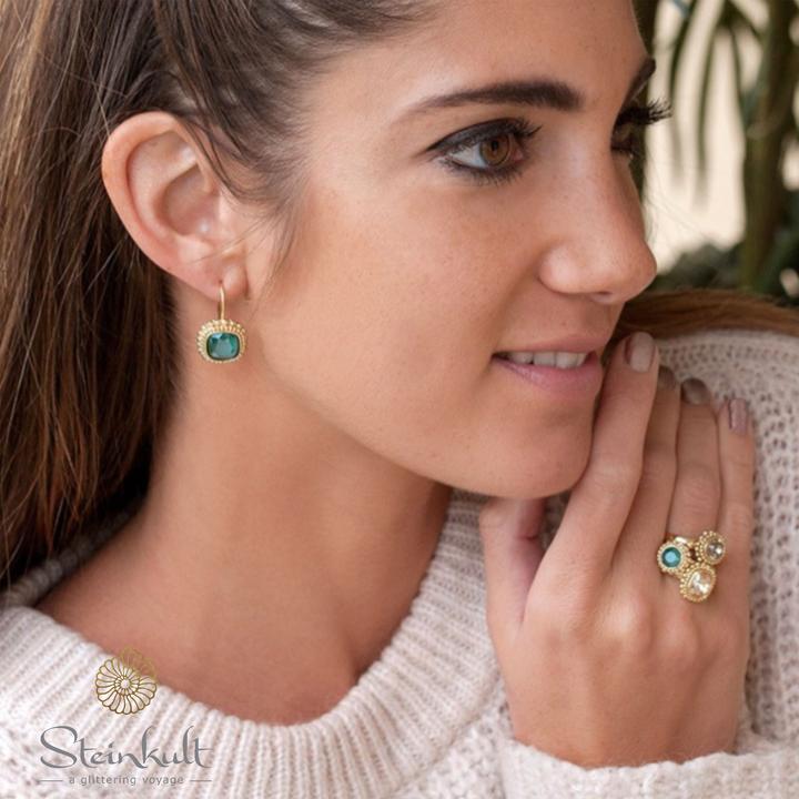 Image du produit Steinkult Boucles d'oreilles "Aisha (Laiton, Pierre de cristal, Plaqué or 18 carats)