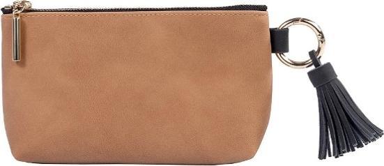 Artebene MAJOIE Kosmetiktasche klein soft camel – Vegane Leder-Tasche mit Karabinerhaken