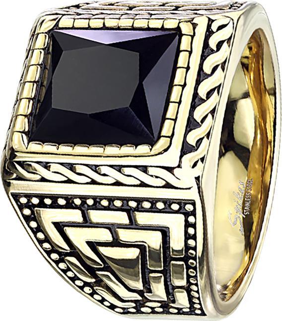 Immagine prodotto Star Piercing Ring vergoldet mit facettiertem Onyx Stein und Muster (Mnerale, senza ottone, Acciaio chirurgico 316L)
