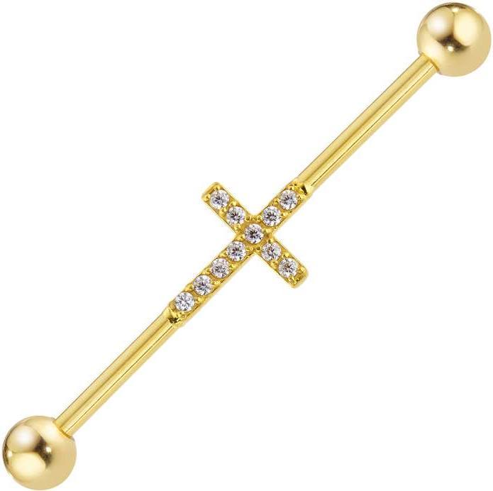 Image du produit Bijouteria Industrial piercing (Revêtement PVD (couleur or), Acier chirurgical 316L, Zircone)