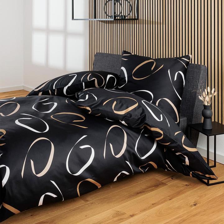 Produktbild Janine Mako-Satin Bettwäsche J.D. 87102 schwarz beige (Duvetbezug, 80x80 cm, 135x200 cm)