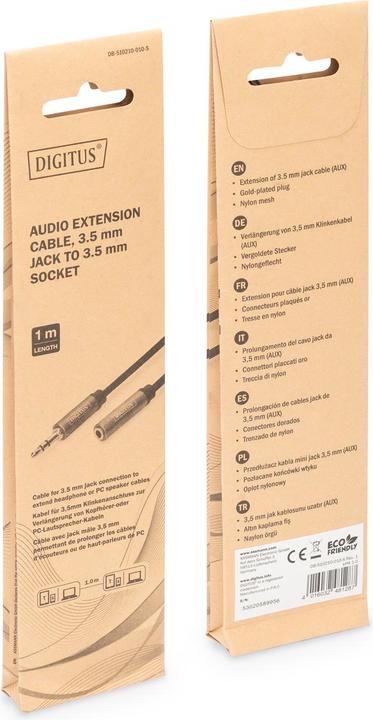 Actual product image Digitus Audio extension cable, 3.5 mm jack to 3.5 mm jack (1 m)