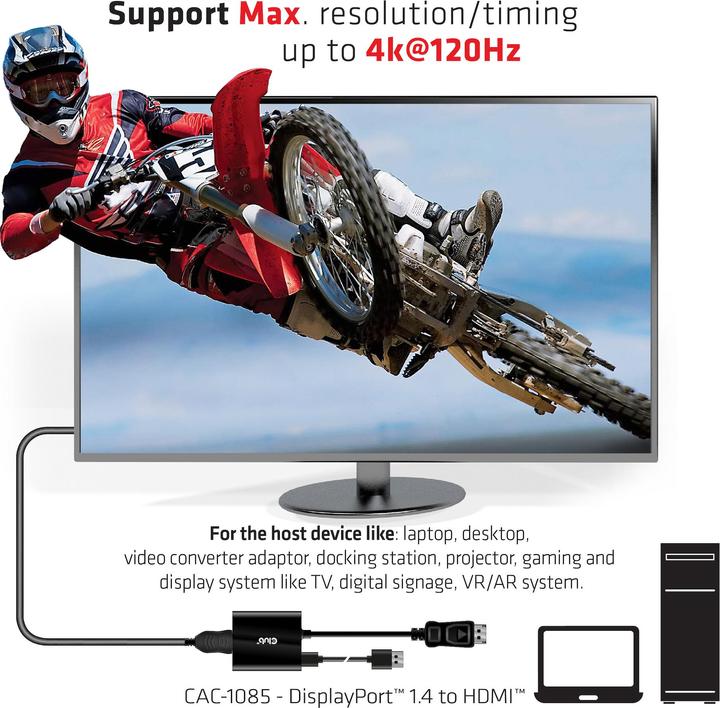 Immagine prodotto Club 3D Adattatore DP 1.4 a HDMI 4K120Hz HDR attivo (HDMI, 6.20 cm)