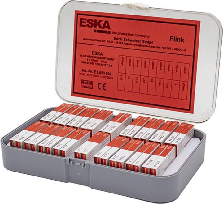 Immagine prodotto ESKA E3520800 Assortimento di fusibili a filo sottile (Ø x L) 5 mm x 20 mm Flink -F- Contenuto 3 (Microfusibile, Agile)
