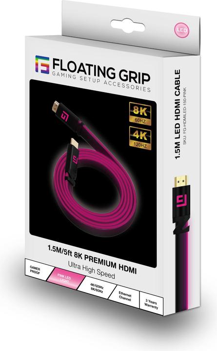 Produktbild Floating Grip HDMI Kabel High Speed 8K/60Hz LED 1.5m pink (1.50 m, HDMI)