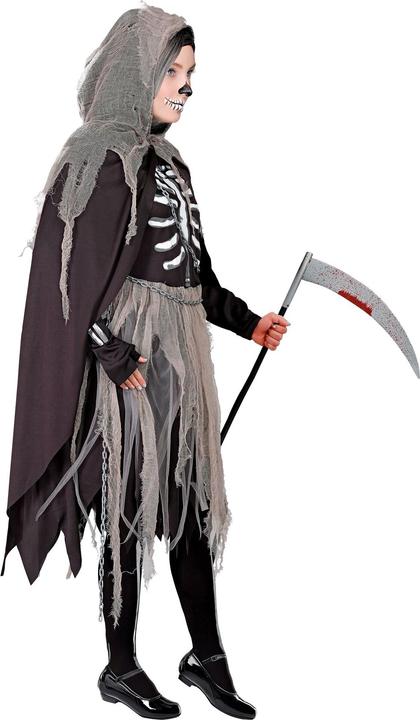 Actual product image Widmann Sensegirl children's costume dress, tights and gloves with bone print, cape with hood, chains (158)