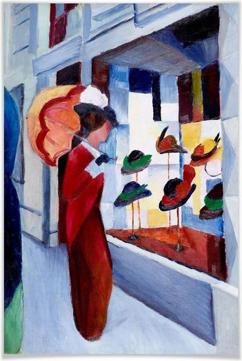Immagine prodotto Trenddeko Macke - Donna con ombrellone davanti al negozio di cappelli (60 x 90 cm)