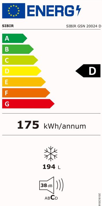 Label énergétique Sibir GSN 20024 (Autonome, 194 l)