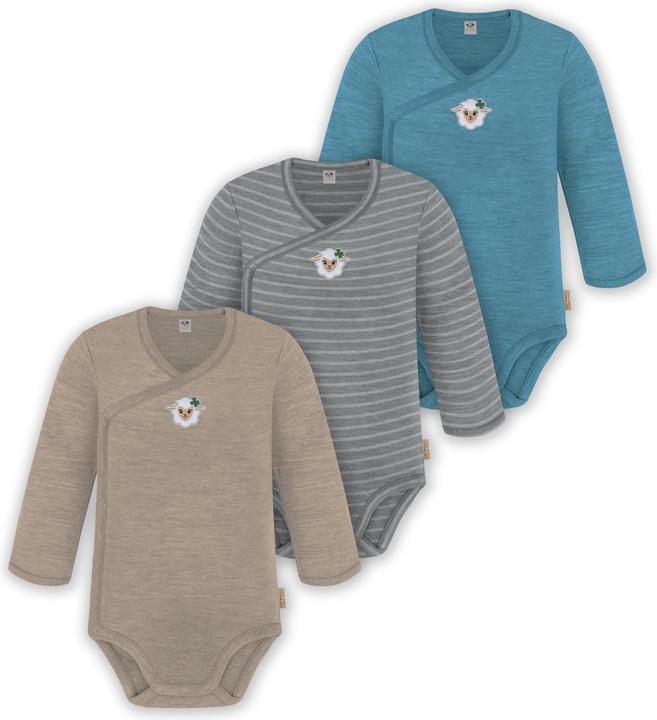 Normani 3er Pack Baby Merino Langarm Wickelbody für Junge und Mädchen - 9355