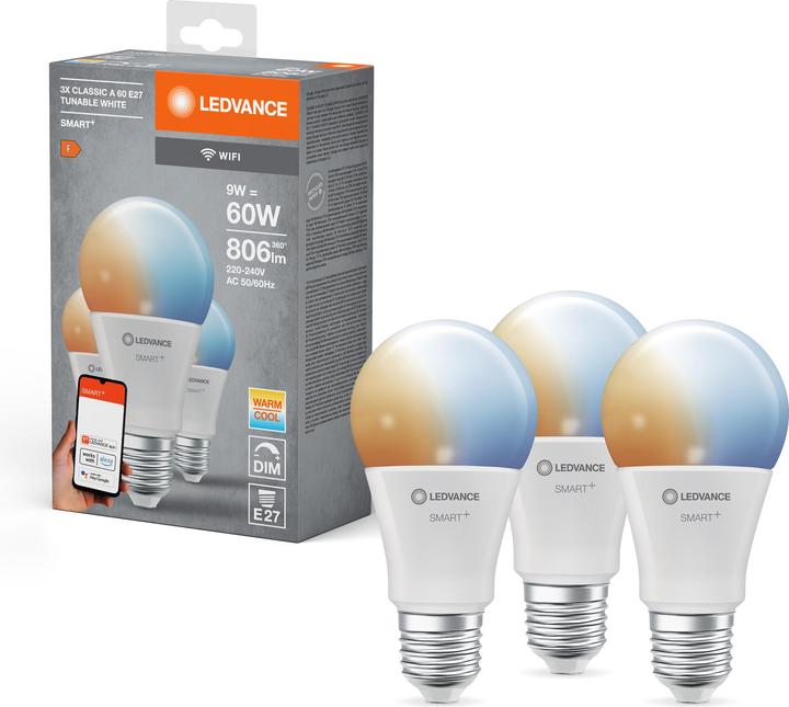 Productafbeelding Ledvance SMART+ WiFi Classic A60 TW E27 FR M3 (E27, 9 W, 806 lm, 3 x, F)