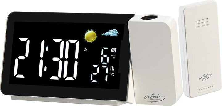 Image du produit Infactory Station météo sans fil avec réveil par projection, capteur extérieur, port USB, blanc