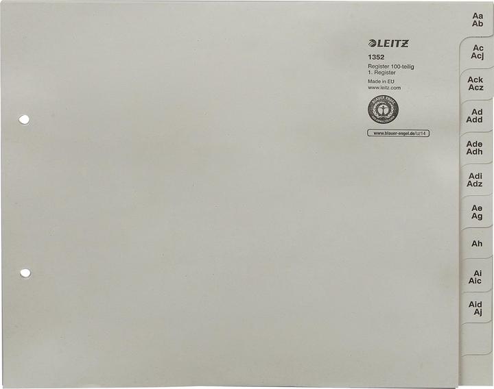 Produktbild Leitz Tauenpapier-Register, A-Z, für 100 Ordner, grau