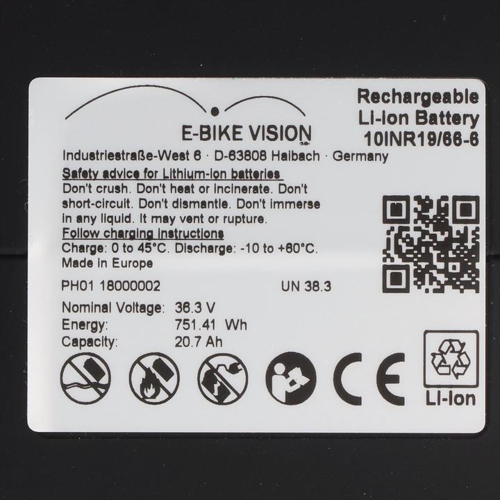 Actual product image E-Bike-Vision Down-tube battery Yamaha (745 Wh, E-Bike battery)