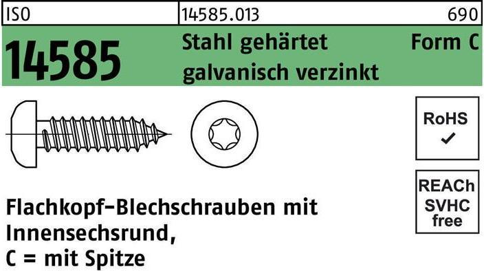 Produktbild Blechschraube ISO 14585 m.Innensechsrund/Spitze 4,2 x 45 -C-T20 Stahl galvanisch verzinkt (500 Schrauben pro Stück)