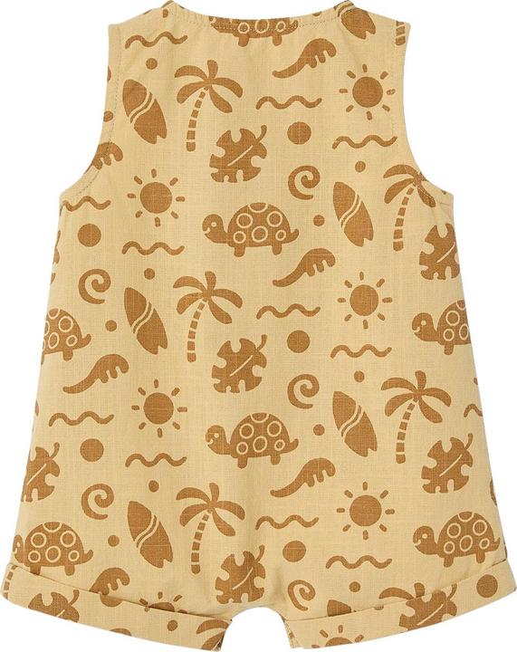 Vertbaudet Kurzer Baby Overall in Leinenoptik mit Strand-Motiven