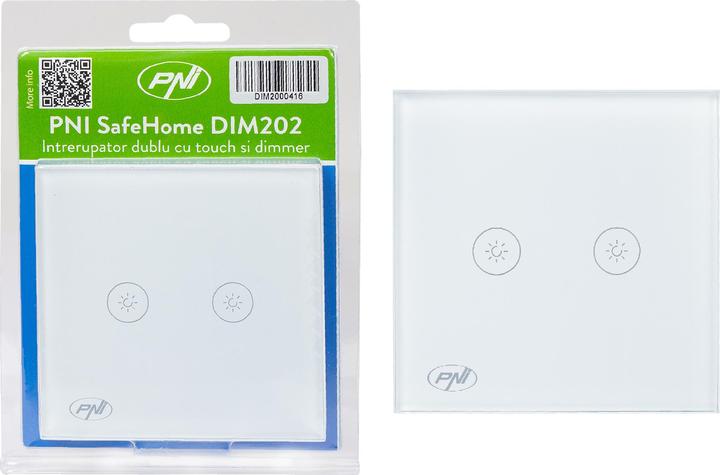 Produktbild PNI Doppelschalter mit Touch und Dimmer SafeHome DIM202, 2X700W, Live Wire, ohne Null, Glas