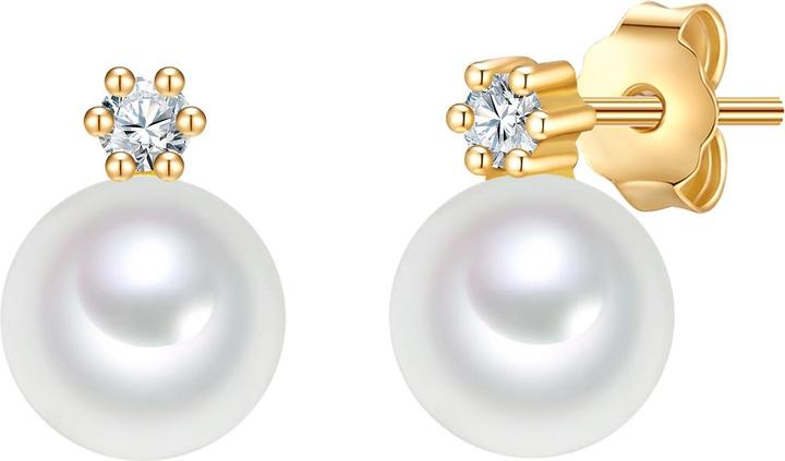 Produktbild Valero Pearls Damen Sterling Silber Zirkonia Süsswasser-Zuchtperle gelbgold - 32348 (Sterling Silber)