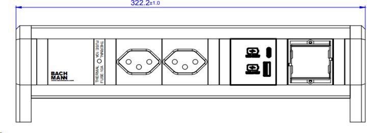 Produktbild Bachmann Tischsteckdosenleiste DESK 1, 2x T13, 1x USB A/C, 1x Custom (2 x, Typ 13, USB-A, USB-C)