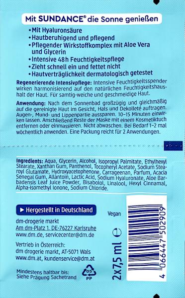Nährwerte und Zutaten dm Sundance After Sun (Gel, 15 ml)