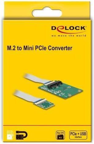 Actual product image Delock Converter M.2 Key A+E male > 1 x Mini PCIe Slot half size / full size with flexible cable