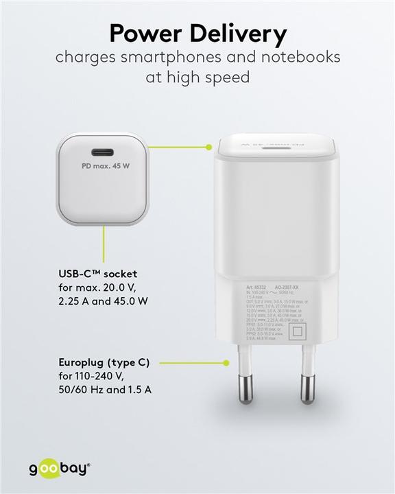 Produktbild Goobay USB-C Nano Schnellladegerät mit GaN Technologie (45 W)