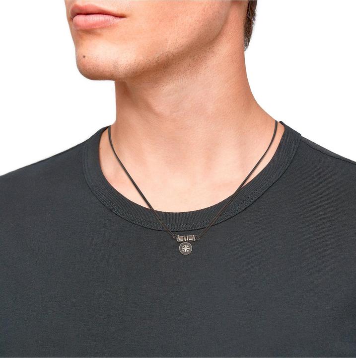 Immagine prodotto S.Oliver Collana da uomo, pelle, acciaio inossidabile | bussola (Acciaio inossidabile, Cuoio, 40 cm)