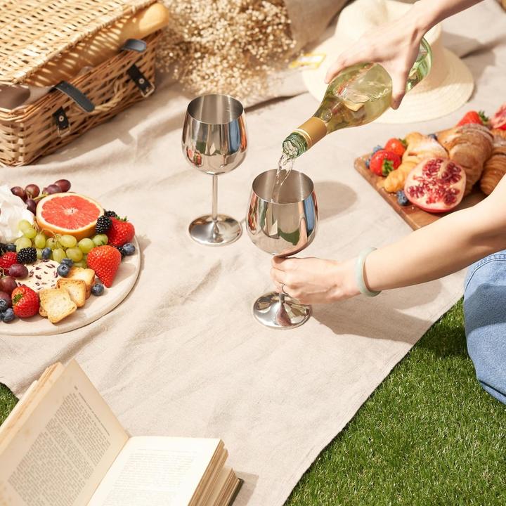 Image du produit Oak & Steel Acier inoxydable Verres à vin Argent Lot de 2 (50 cl, 2 Verres, Set de verres à vin)
