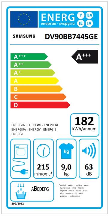 Etichetta energetica Samsung DV7400 (9 kg, A destra)