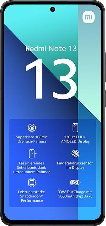 Actual product image Xiaomi Redmi Note 13 (128 GB, Midnight Black, 6.67", Hybrid Dual SIM, 108 Mpx, 4G)