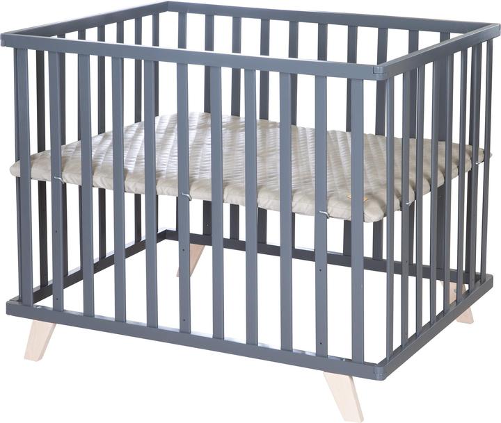 Produktbild Roba Laufgitter 75x100 cm mit Holzfüssen Greyish gesteppt (73 cm, 98.50 cm, Buche)