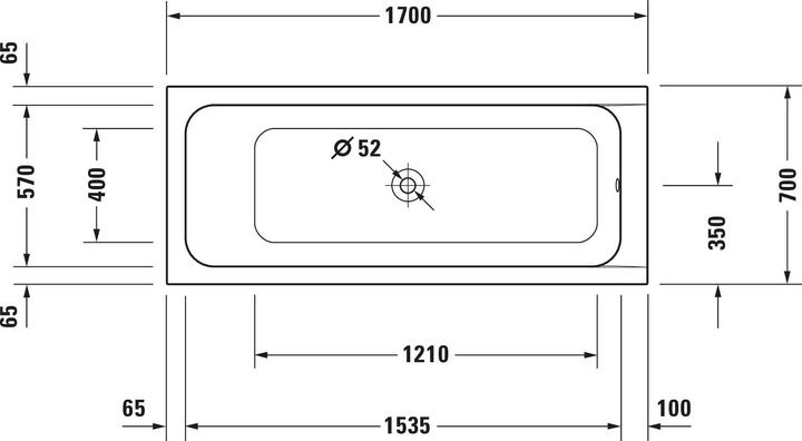Actual product image Duravit Rectangular whirlpool tub D-CODE 110 l 1700x700 we 1 RS Jet Project (110 l, 170 cm, 70 cm)