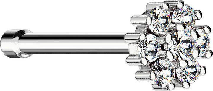 Actual product image Star Piercing Nose stud straight silver flower with crystal (Brass, Surgical steel 316L)