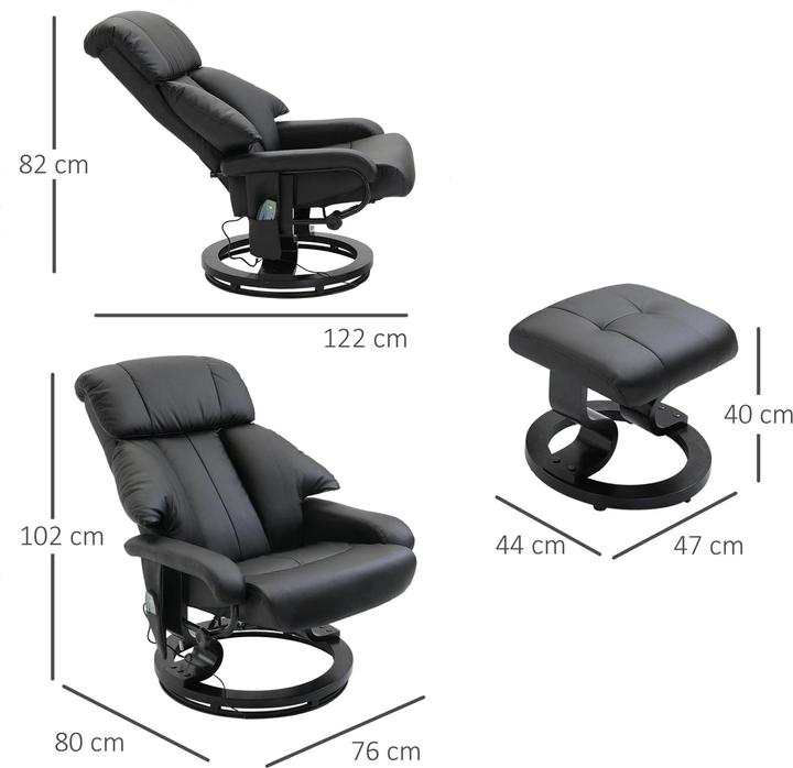 Actual product image Swisshandel24 Massage armchair Footstool Black Relax armchair Electric TV armchair with reclining function Faux