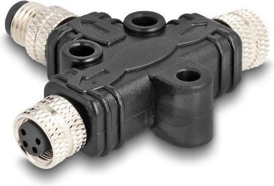 Produktbild Delock M8 T-Splitter A-kodiert 4 Pin Stecker zu 2 x Buchse Parallelschaltung